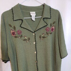 Vintage Koret button up embroidered top size large